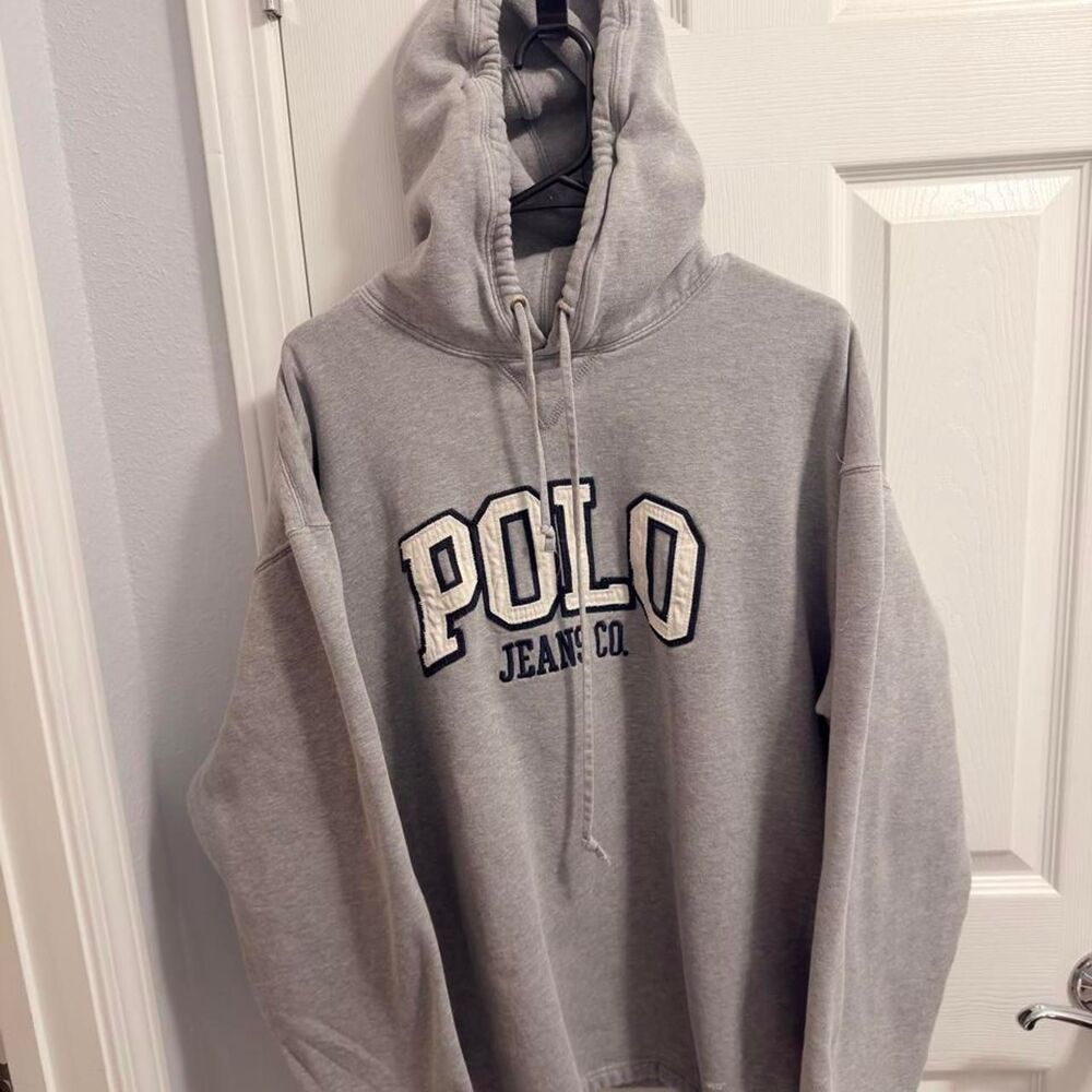 Polo Jeans Co. Varsity Spellout Hoodie - Heather Gray - L (1998-2002)